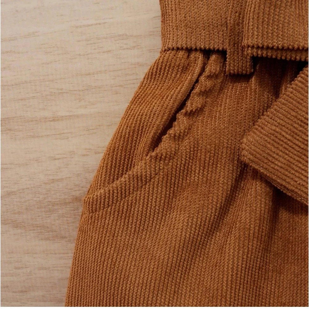 Girls Black Ruffle‎ Ribbed Bodysuit and Tan Corduroy Skirt Set 12-18M with Belt